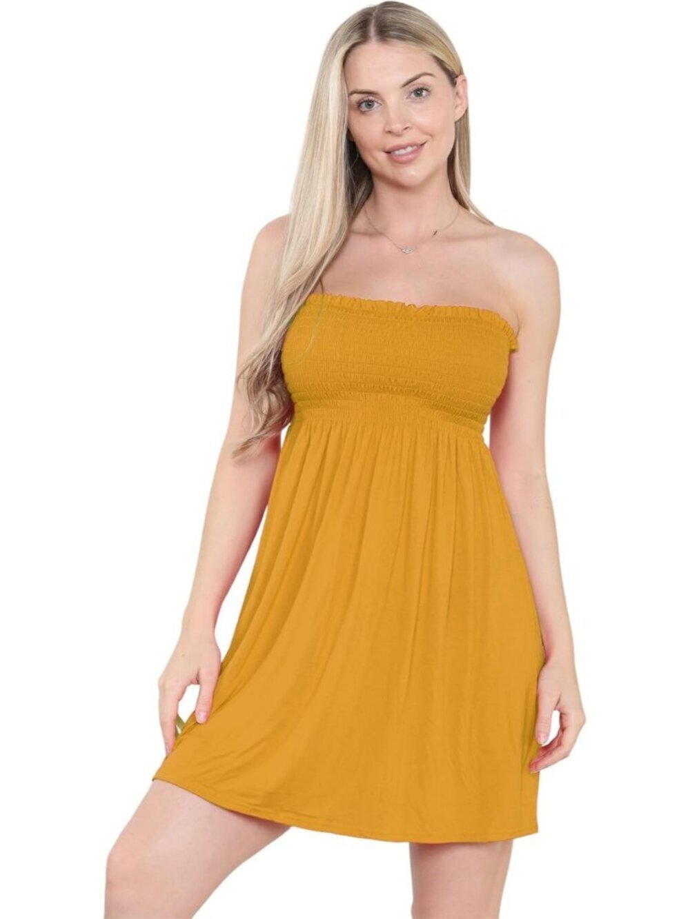 Women's Mustard Sun Strapless Tube Short Beach Summer Dresses Casual Mini Dress